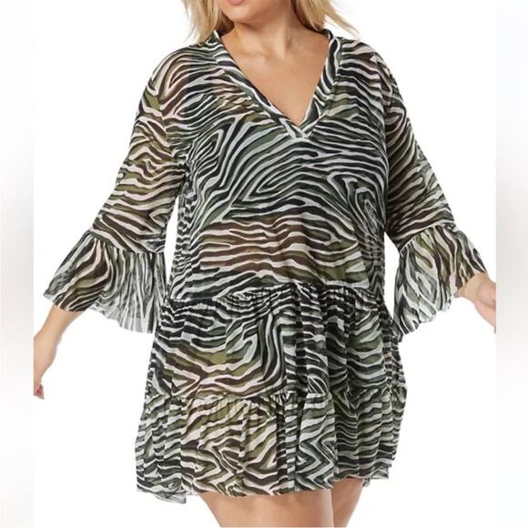 Coco Reef Enchant Zebra print Tiered Swim Dress cover up - S - Picture 1 of 12